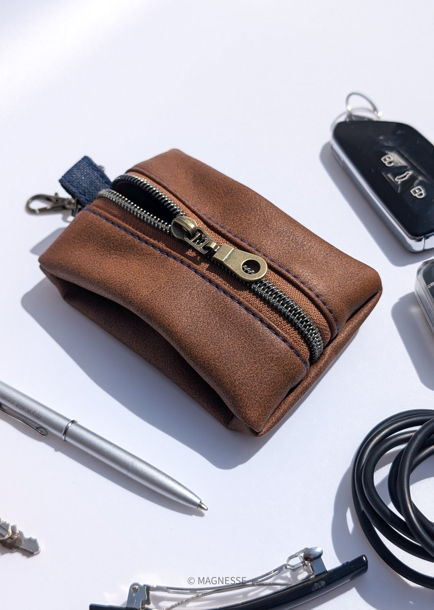 Magnesse Key Pouch - Brown - Premium Vegan Leather & Canvas