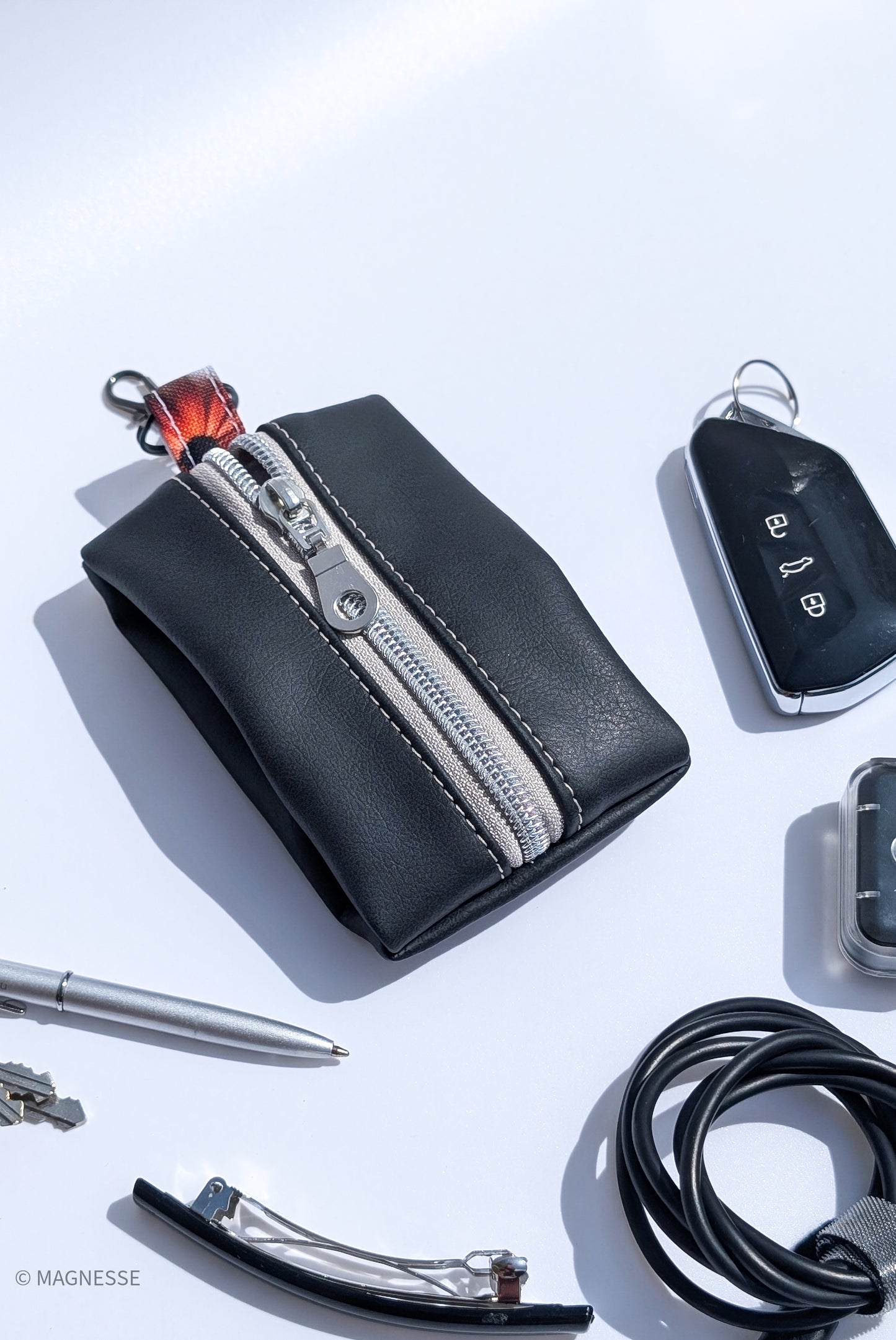 Magnesse Key Pouch - Anthracite - Premium Vegan Leather & Canvas