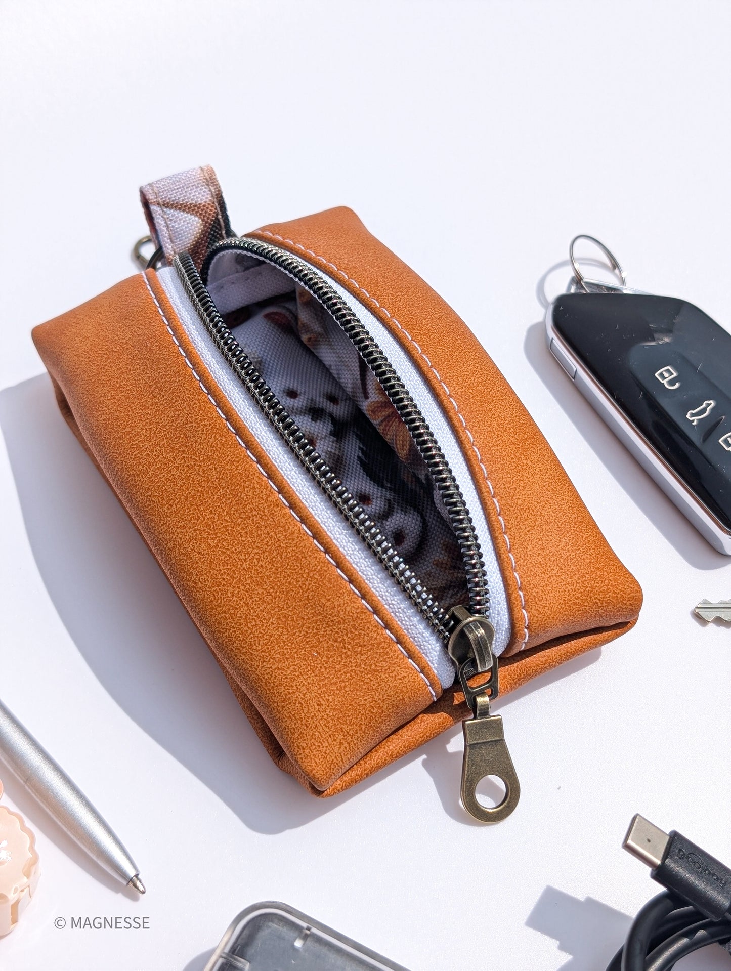 Magnesse Key Pouch - Pumpkin Spice - Premium Vegan Leather & Canvas